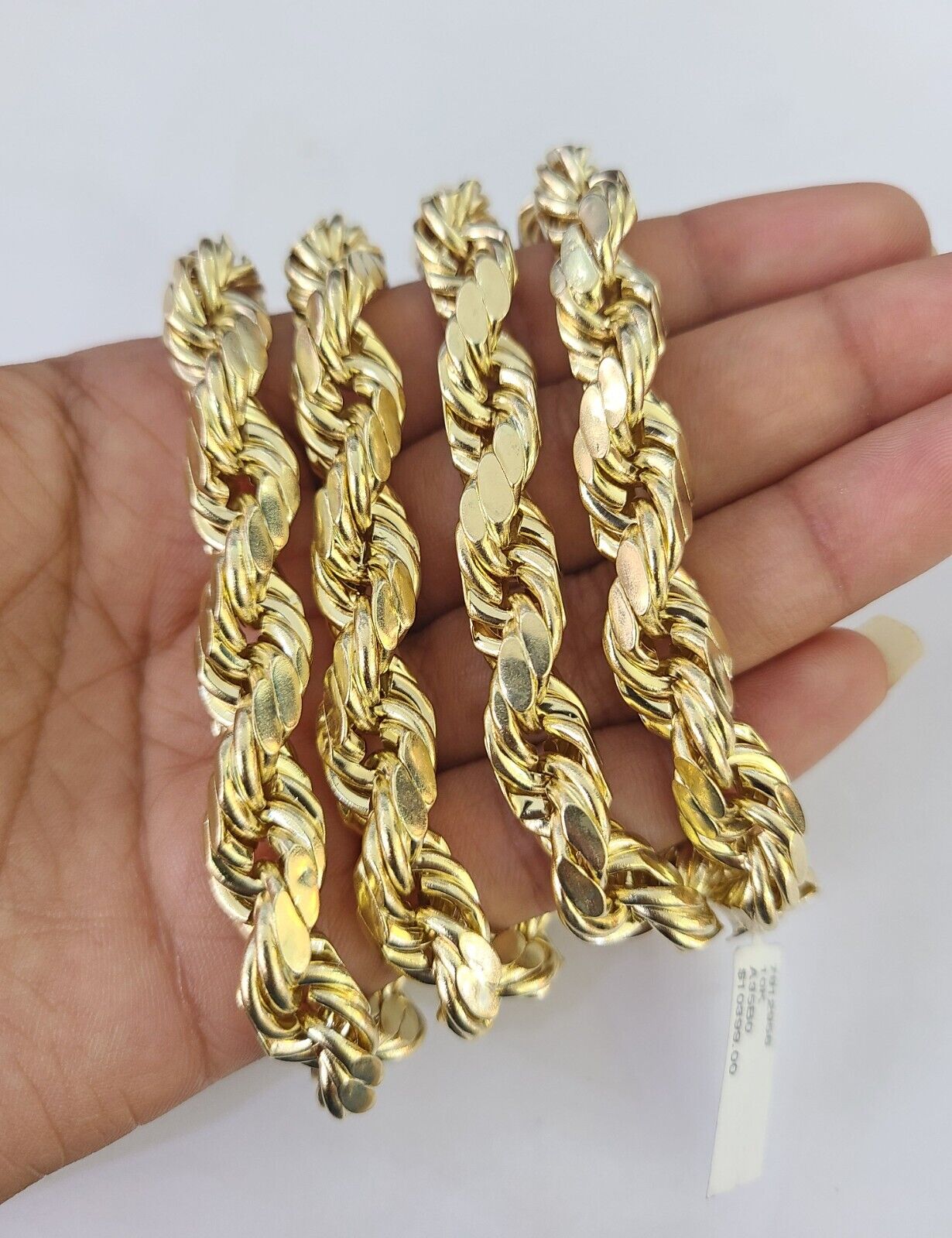 10K Yellow Gold Rope Chain Mens Necklace 10mm 18" 22" 24" 26" 28" 30" Inch - GoldenlinQ