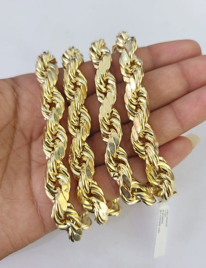 10K Yellow Gold Rope Chain Mens Necklace 10mm 18" 22" 24" 26" 28" 30" Inch - GoldenlinQ