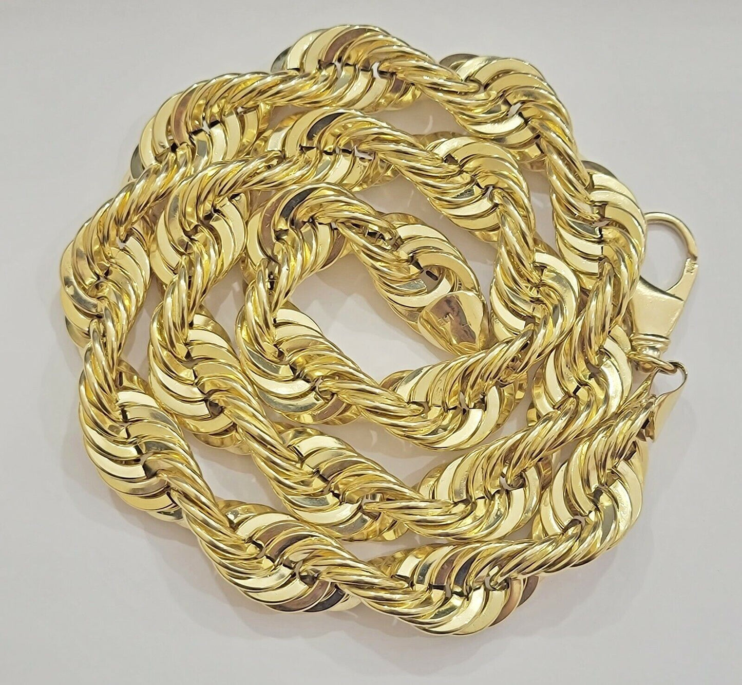 10K Yellow Gold Rope Chain Necklace 15mm Thick 26" Diamond Cut men's Real 10kt - Reva Jeweler