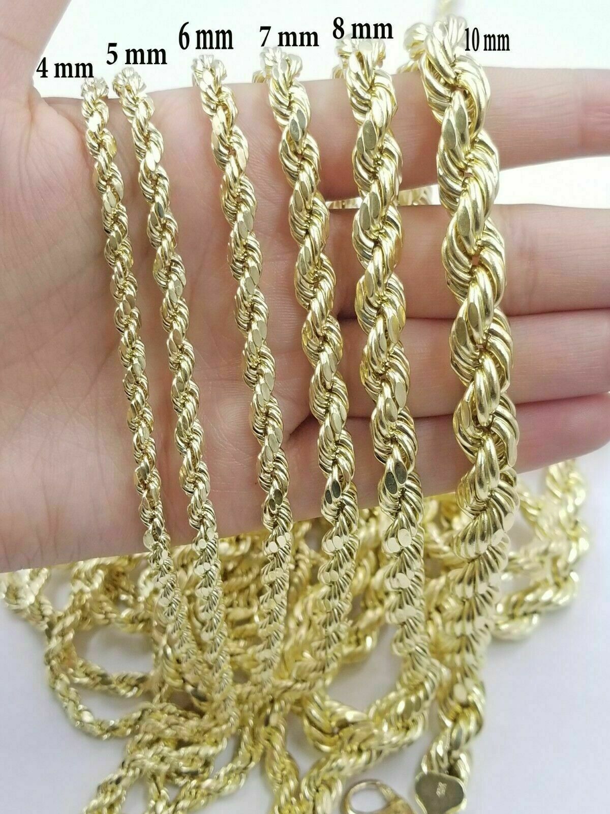 10k Yellow Gold Rope Chain Necklace 18" - 30" Men Women 4mm - 10mm Real Gold Hollow - Reva Jeweler