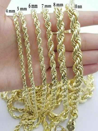 10k Yellow Gold Rope Chain Necklace 18" - 30" Men Women 4mm - 10mm Real Gold Hollow - Reva Jeweler