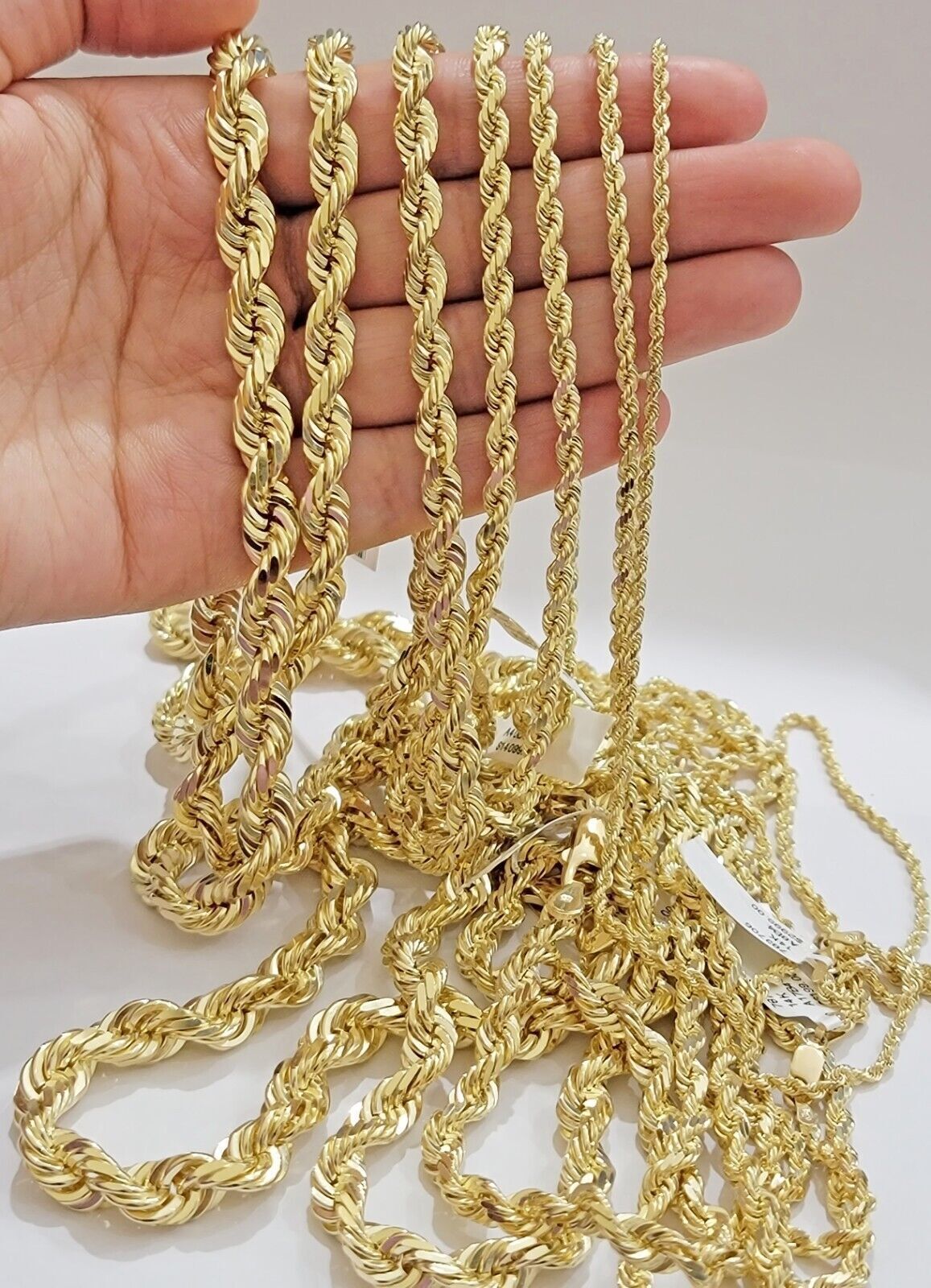 10k Yellow Gold Rope Chain Necklace 18" - 30" Men Women 4mm - 10mm Real Gold Hollow - Reva Jeweler