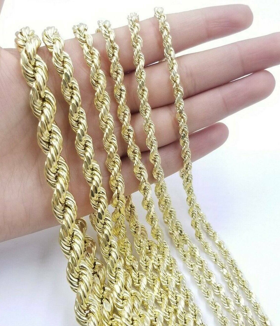 10k Yellow Gold Rope Chain Necklace 18" - 30" Men Women 4mm - 10mm Real Gold Hollow - Reva Jeweler