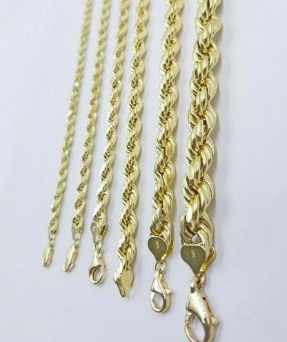 10k Yellow Gold Rope Chain Necklace 18" - 30" Men Women 4mm - 10mm Real Gold Hollow - Reva Jeweler