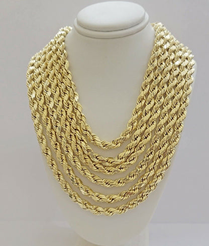10k Yellow Gold Rope Chain Necklace 18" - 30" Men Women 4mm - 10mm Real Gold Hollow - Reva Jeweler