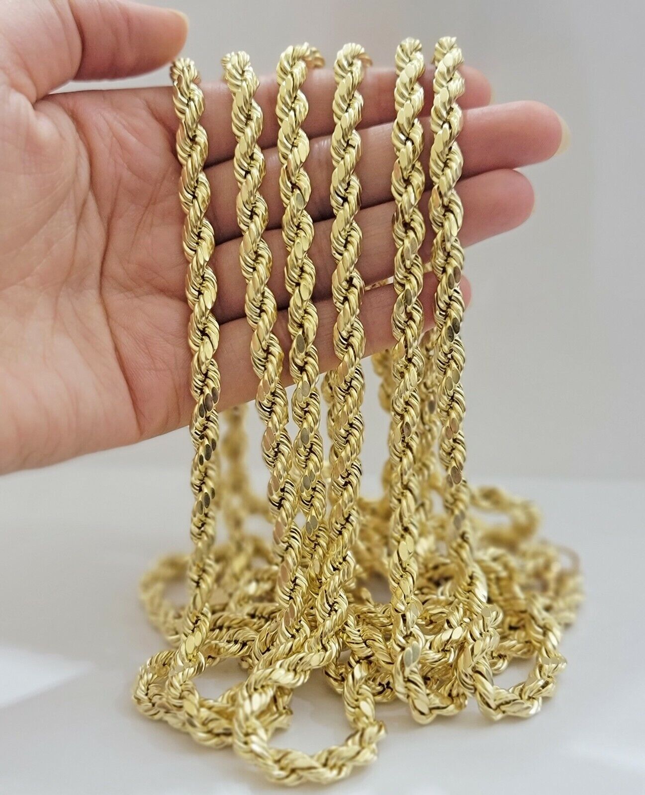 10k Yellow Gold Rope Chain Necklace 18" - 30" Men Women 4mm - 10mm Real Gold Hollow - Reva Jeweler