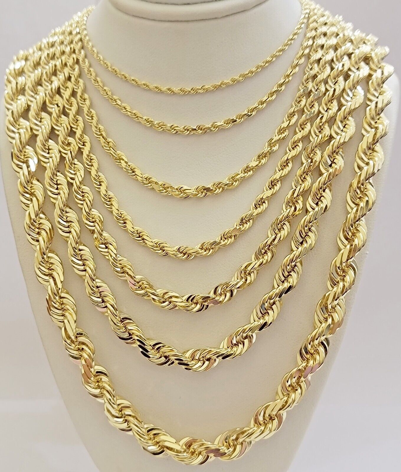 10k Yellow Gold Rope Chain Necklace 18" - 30" Men Women 4mm - 10mm Real Gold Hollow - Reva Jeweler