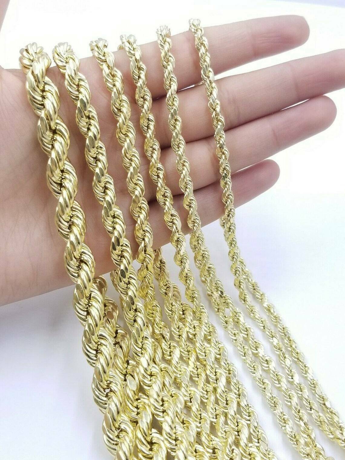 10k Yellow Gold Rope Chain Necklace 18" - 30" Men Women Inch 4mm - 10mm REAL 10 KT - Reva Jeweler