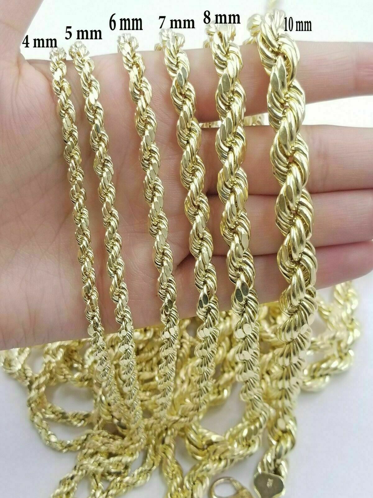 10k Yellow Gold Rope Chain Necklace 18" - 30" Men Women Inch 4mm - 10mm REAL 10 KT - Reva Jeweler