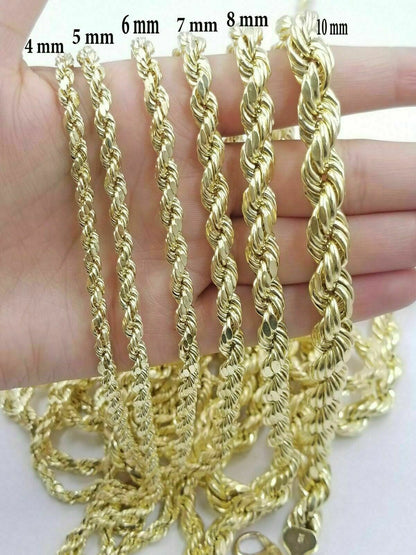 10k Yellow Gold Rope Chain Necklace 18" - 30" Men Women Inch 4mm - 10mm REAL 10 KT - Reva Jeweler
