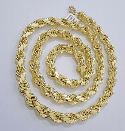 10k Yellow Gold Rope Chain Necklace 22 Inch 8mm Diamond Cuts Men's REAL 10KT - Reva Jeweler