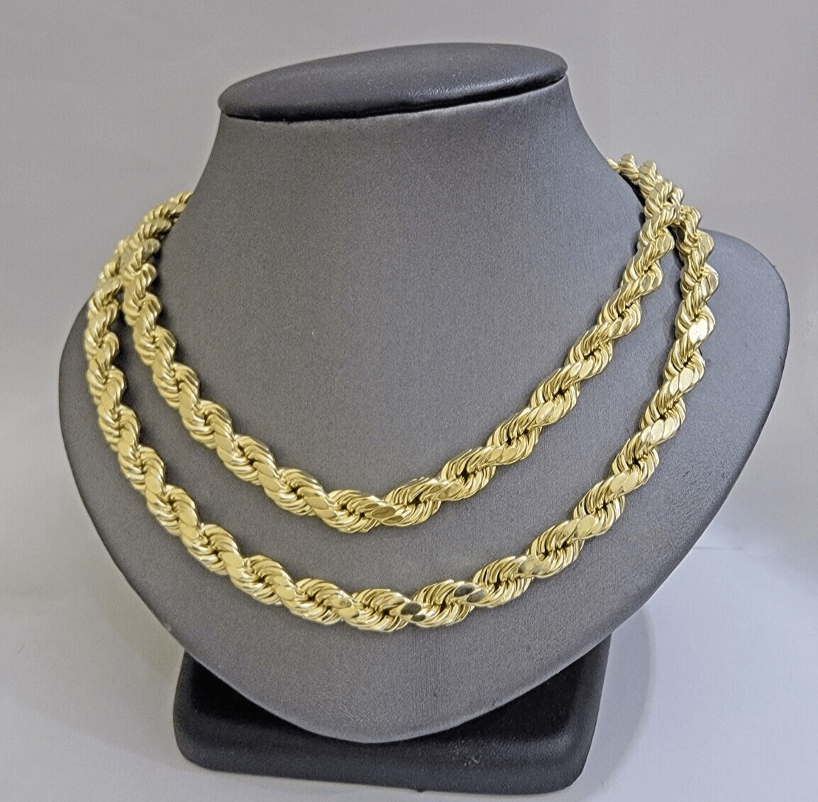 10k Yellow Gold Rope Chain Necklace 22 Inch 8mm Diamond Cuts Men's REAL 10KT - Reva Jeweler