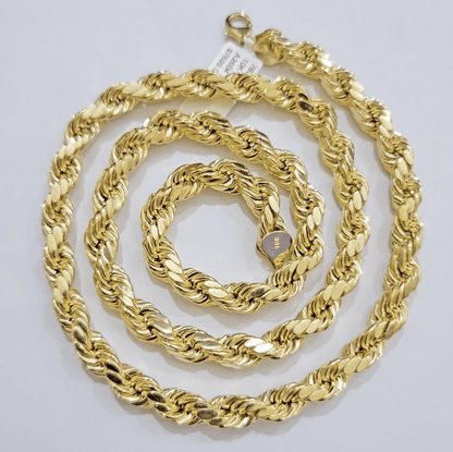 10k Yellow Gold Rope Chain Necklace 24 Inch 8mm Diamond Cuts Men's REAL 10KT - Reva Jeweler