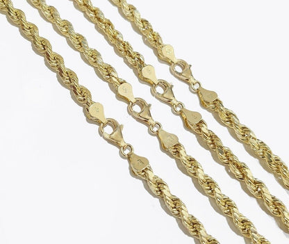 10k Yellow Gold Rope Chain Necklace 24 Inch 8mm Diamond Cuts Men's REAL 10KT - Reva Jeweler