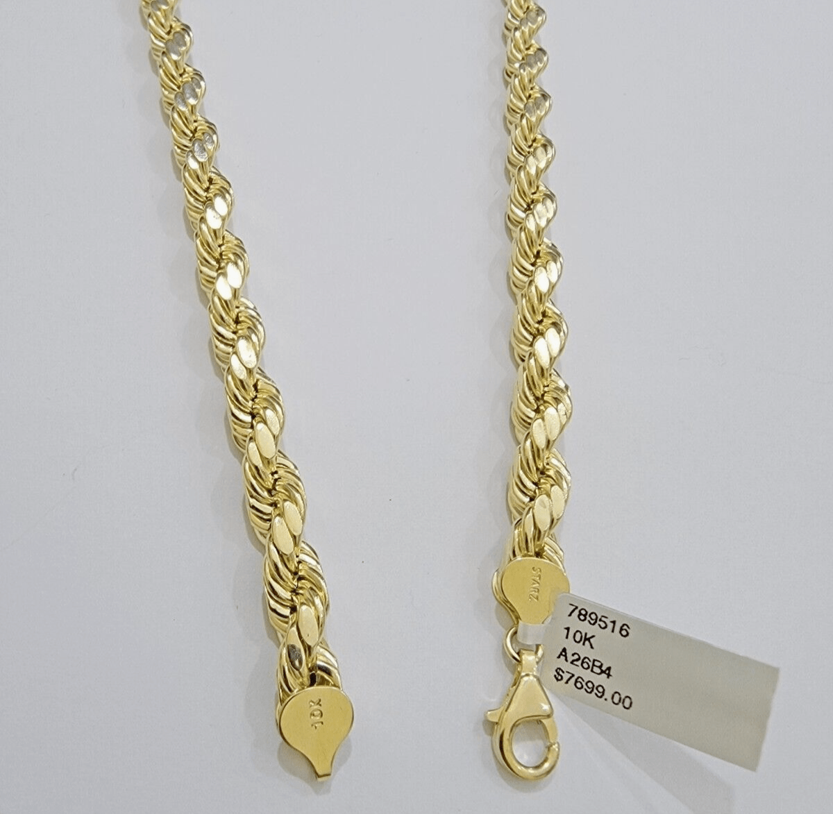 10k Yellow Gold Rope Chain Necklace 26 Inch 8mm Diamond Cuts Men's REAL 10KT - Reva Jeweler