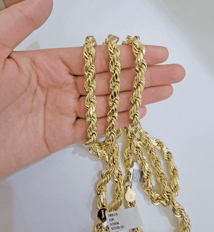 10k Yellow Gold Rope Chain Necklace 26 Inch 8mm Diamond Cuts Men's REAL 10KT - Reva Jeweler