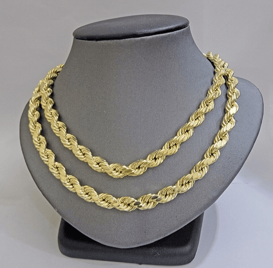 10k Yellow Gold Rope Chain Necklace 28 Inch 8mm Diamond Cuts Men's REAL 10KT - Reva Jeweler