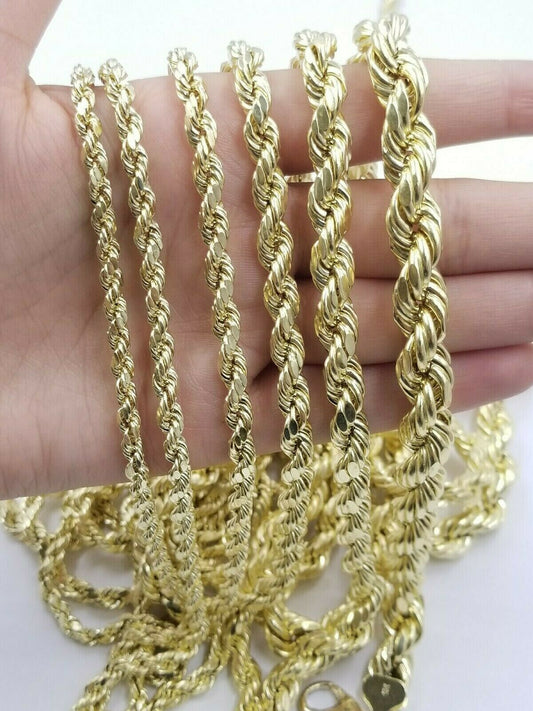 10k Yellow Gold Rope Chain Necklace Men Women 18" - 30 Inch 2 3mm 4mm 5mm 6mm REAL - Reva Jeweler