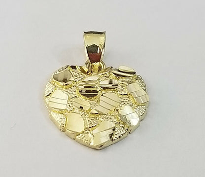 10k Yellow Gold Rope Chain Nugget Heart Charm Pendant 18" 20" 22" 24" 26" 28" - Reva Jeweler