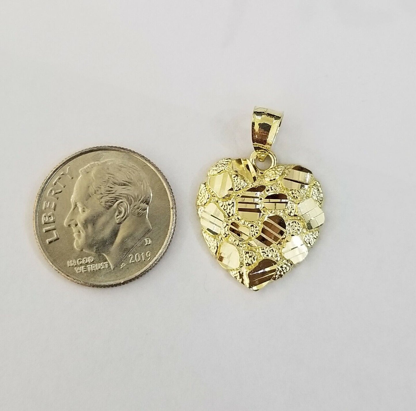 10k Yellow Gold Rope Chain Nugget Heart Charm Pendant 18" 20" 22" 24" 26" 28" - Reva Jeweler