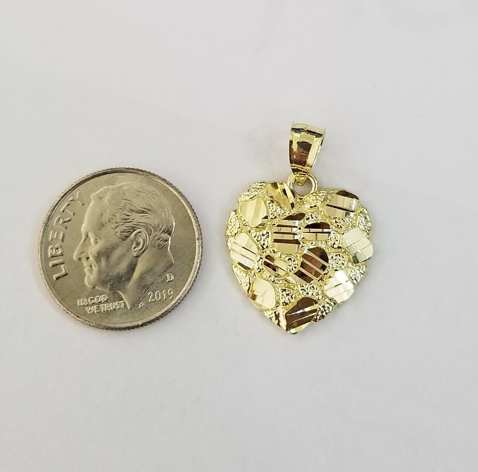 10k Yellow Gold Rope Chain Nugget Heart Charm Pendant 18" 20" 22" 24" 26" 28" - Reva Jeweler