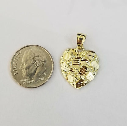 10k Yellow Gold Rope Chain Nugget Heart Charm Pendant 18" 20" 22" 24" 26" 28" - Reva Jeweler