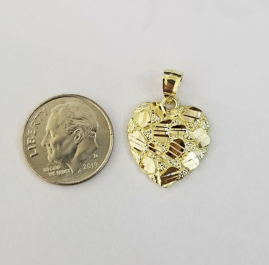 10k Yellow Gold Rope Chain Nugget Heart Charm Pendant 18" 20" 22" 24" 26" 28" - Reva Jeweler
