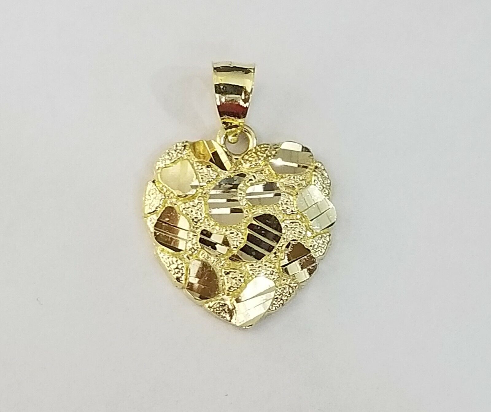 10k Yellow Gold Rope Chain Nugget Heart Charm Pendant 18" 20" 22" 24" 26" 28" - Reva Jeweler