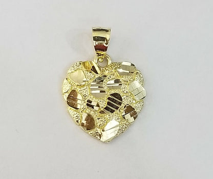 10k Yellow Gold Rope Chain Nugget Heart Charm Pendant 18" 20" 22" 24" 26" 28" - Reva Jeweler