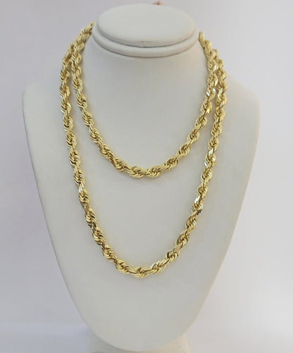 10k Yellow Gold Rope Chain Solid Necklace 6mm 18" Choker Length For Women Men - Reva Jeweler