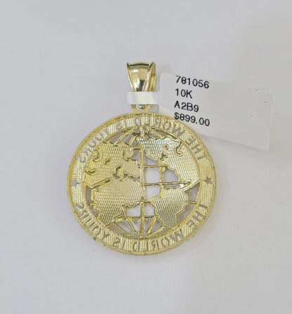10k Yellow Gold Rope Chain World is Yours Charm Set 4mm 18" - 26"Inch Necklace - Reva Jeweler