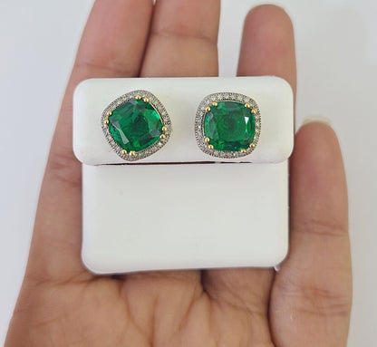 10k Yellow Gold Square Diamond Earrings Real Screw - Back Women Men studs - GoldenlinQ