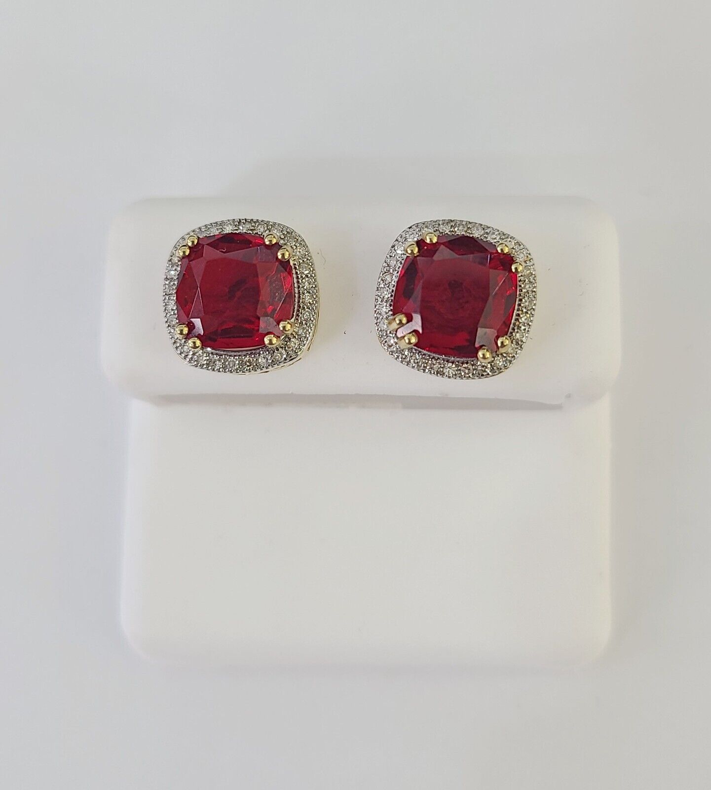 10k Yellow Gold Square Diamond Earrings Real Screw - Back Women Men studs - GoldenlinQ
