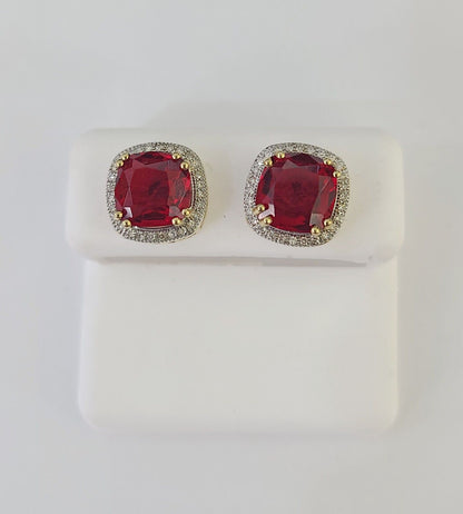 10k Yellow Gold Square Diamond Earrings Real Screw - Back Women Men studs - GoldenlinQ