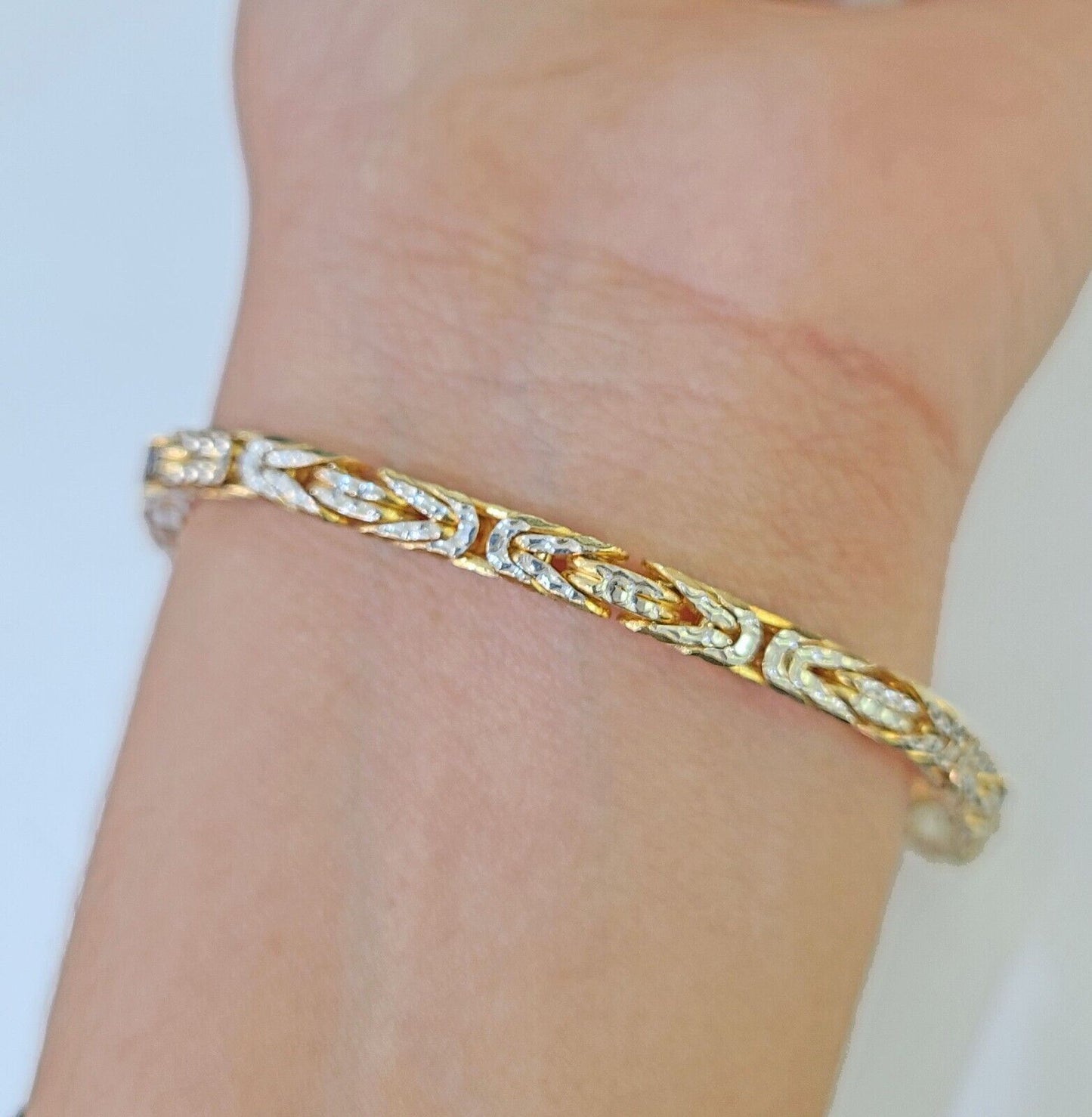 10K Yellow Gold Turkish Byzantine Link Bracelet Solid 4mm 9" inch Real Genuine - GoldenlinQ
