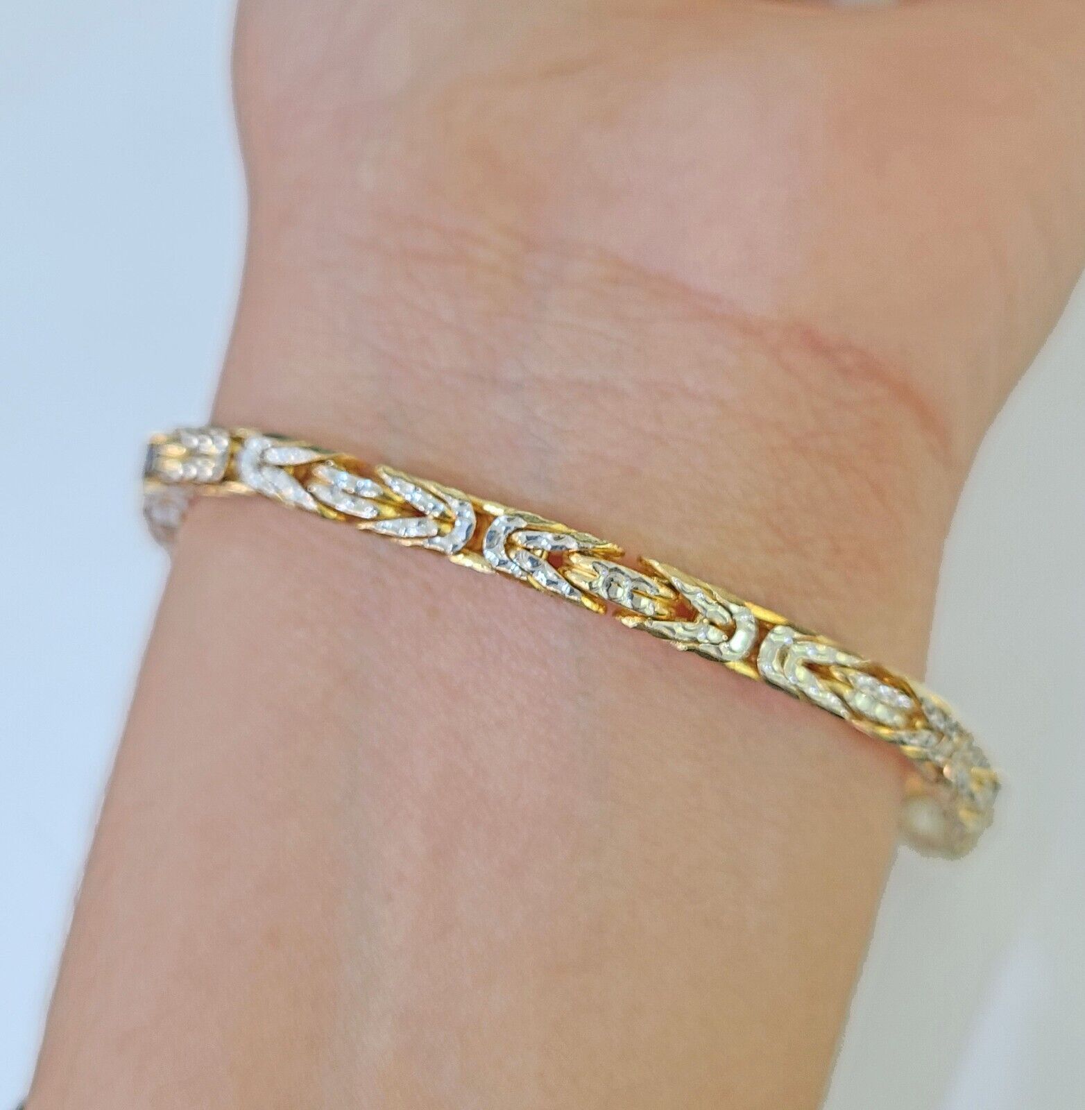 10K Yellow Gold Turkish Byzantine Link Bracelet Solid 4mm 9" inch Real Genuine - GoldenlinQ
