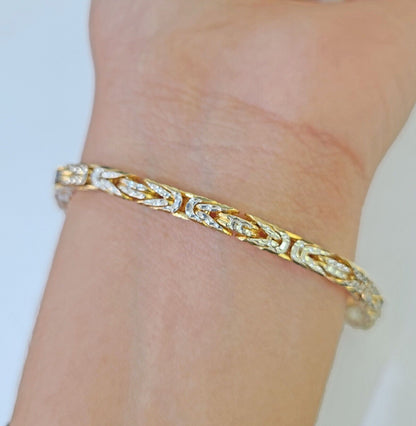 10K Yellow Gold Turkish Byzantine Link Bracelet Solid 4mm 9" inch Real Genuine - GoldenlinQ