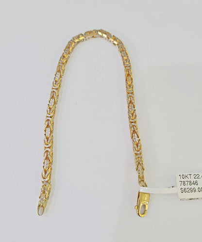 10K Yellow Gold Turkish Byzantine Link Bracelet Solid 4mm 9" inch Real Genuine - GoldenlinQ