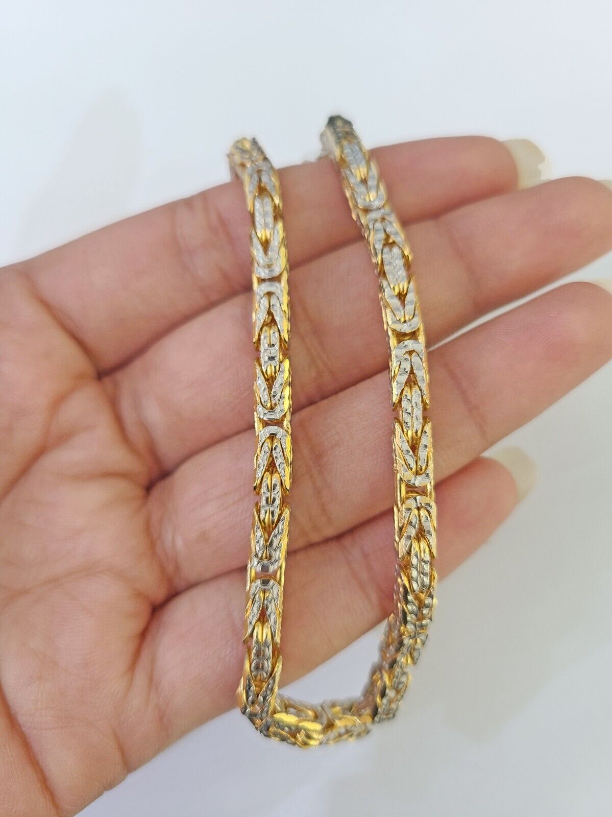 10K Yellow Gold Turkish Byzantine Link Bracelet Solid 4mm 9" inch Real Genuine - GoldenlinQ