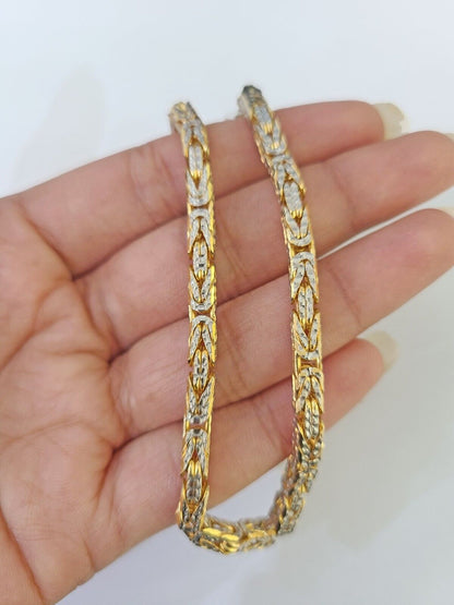 10K Yellow Gold Turkish Byzantine Link Bracelet Solid 4mm 9" inch Real Genuine - GoldenlinQ
