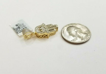 10k Yelow Gold Diamond Hamsa Hand Charm Miami Cuban Link Chain Necklace DISCOUNT - Reva Jeweler