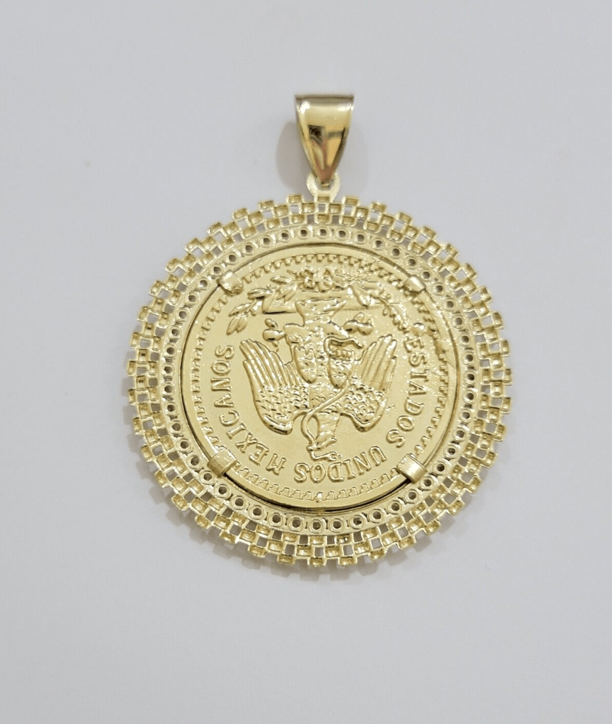 10kt Gold 1947 Mexican Centenario Coin Charm Pendant 50 pesos With 10k Bezel NEW - Reva Jeweler