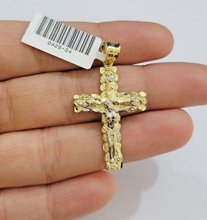 10kt Gold Milano Rope Chain Cross Charm Pendant Set 18 - 24 Inch 3mm Necklace REAL - Reva Jeweler
