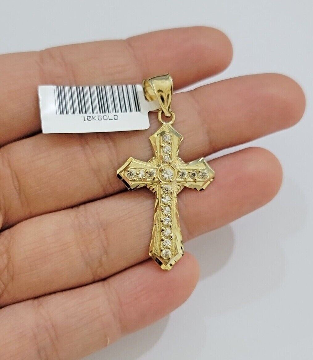 10kt Gold Milano Rope Chain Jesus Cross Charm Pendant Set 18 - 24'' Inch Necklace - Reva Jeweler