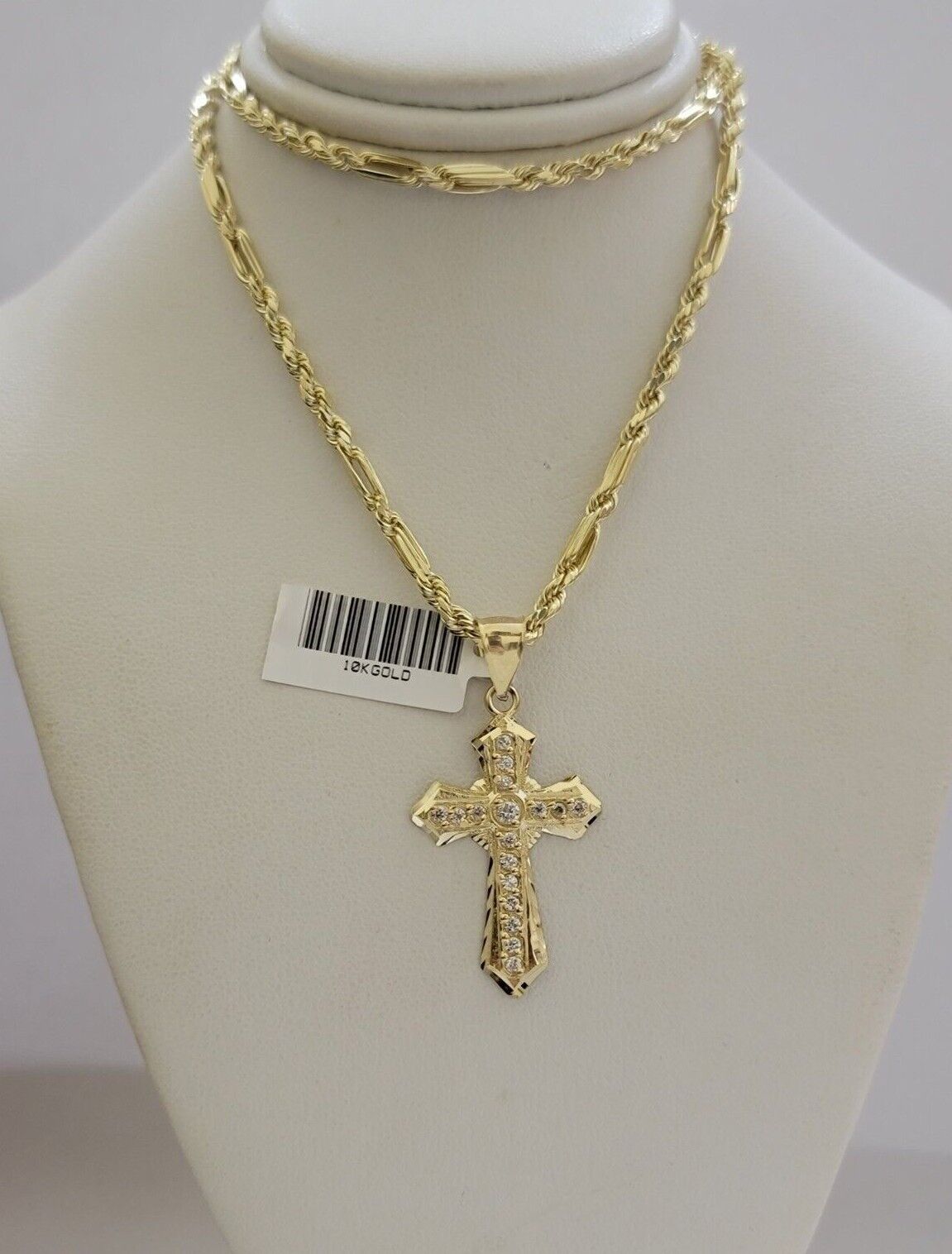 10kt Gold Milano Rope Chain Jesus Cross Charm Pendant Set 18 - 24'' Inch Necklace - Reva Jeweler