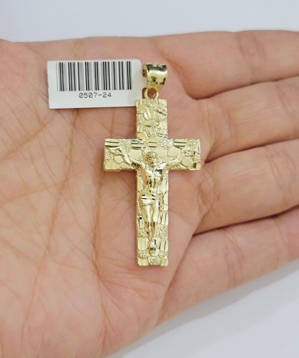 10kt Gold Milano Rope Chain Nugget Cross Charm Pendant Set 18 - 24'' Inch Necklace - Reva Jeweler