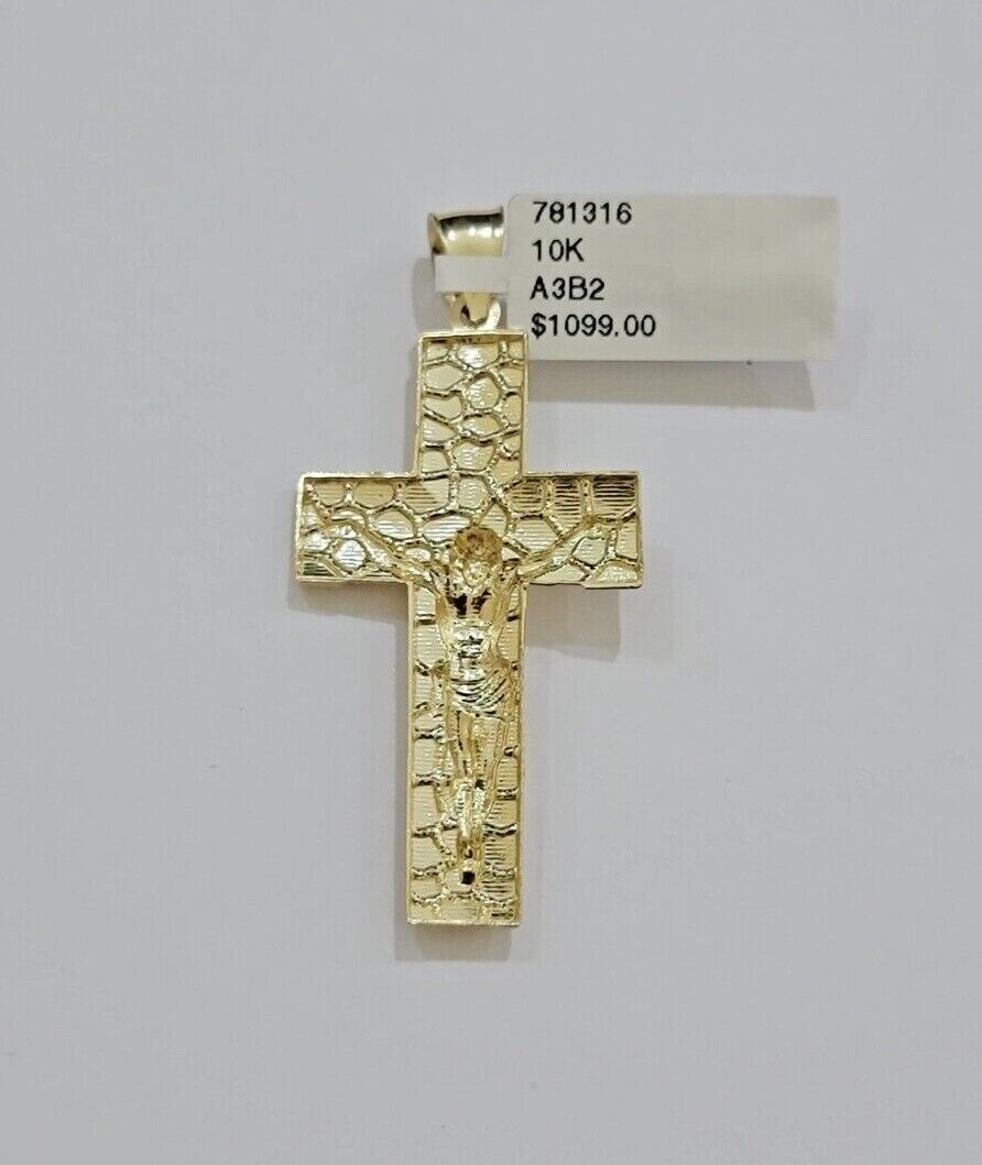 10kt Gold Milano Rope Chain Nugget Cross Charm Pendant Set 18 - 24'' Inch Necklace - Reva Jeweler