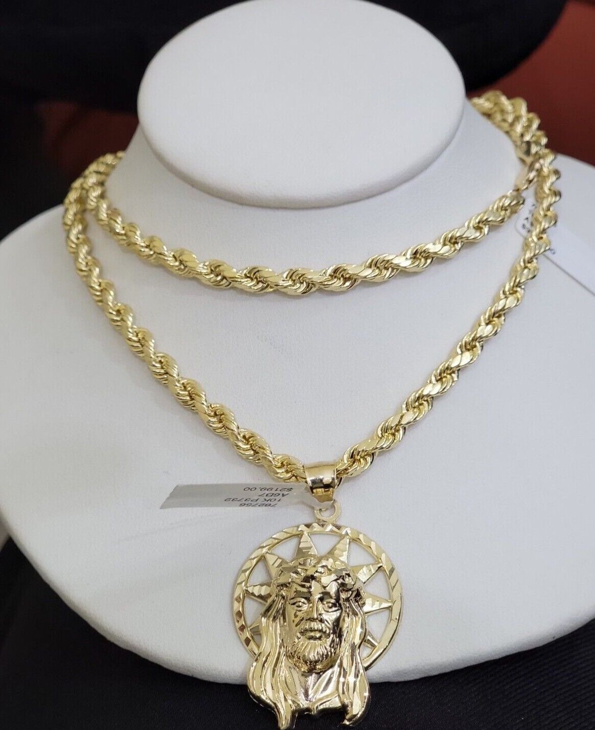10kt Gold Rope Chain Jesus Head Charm Pendant Set 18 - 30'' Inch 5mm Necklace SALE - Reva Jeweler
