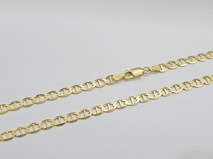 10kt Yellow Gold Anchor Mariner Link Chain Necklace 18Inch 4mm Lobster Lock Real - GoldenlinQ