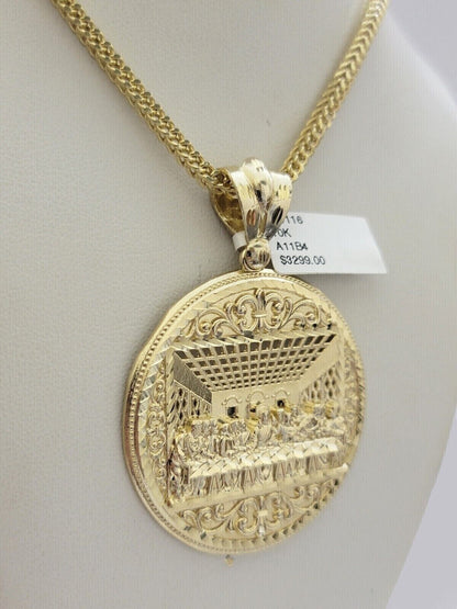 10kt Yellow Gold Last Supper Charm Pendant Franco Chain Necklace 3mm 26"Inch 10k - Reva Jeweler